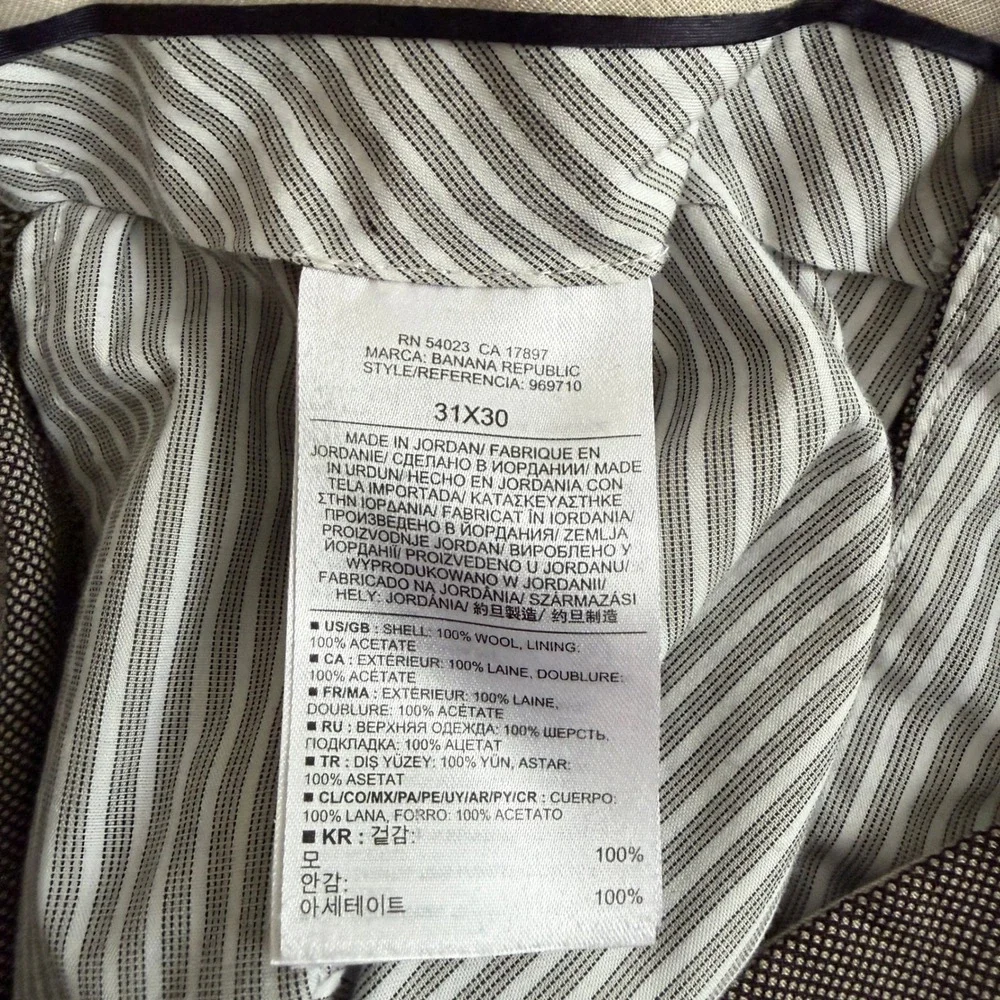 Banana Republic Tailored Slim Fit Wool Dress Pants Grey 31x30